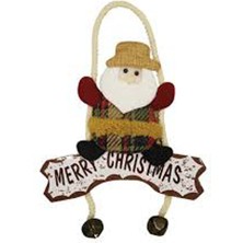 Kidspartim Yılbaşı Kapı Süsü Merry Christmas Noel Baba Tekli Ekoseli Çanlı 22 cm