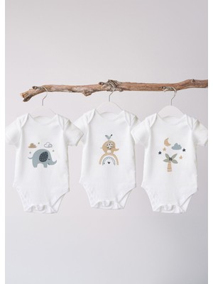 Lilabio  Organik Pamuk 3lü Baskılı Kısa Kollu Bebek Body