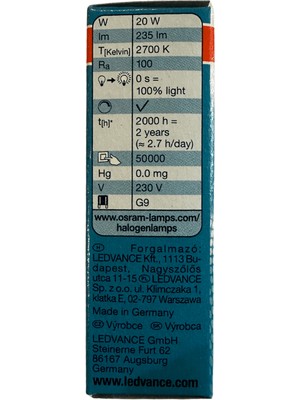 Osram Halopin Pro 20W (25W) 2700K (Sarı Işık) G9 Duylu Halojen Ampul (8 Adet)