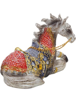 Elifeshop Lüks Motifli Taş Işlemeli Yatan At Biblo Heykel Vitrin Masa Süsü Ofis Ev & Yılbaşı Hediyesi 20 Cm.