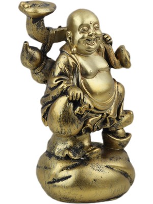 Elifeshop Lüks Motifli Işlemeli Gold Buda Biblo Heykel Vitrin Masa Süsü Ofis Ev & Yılbaşı Hediyesi 20 Cm. A