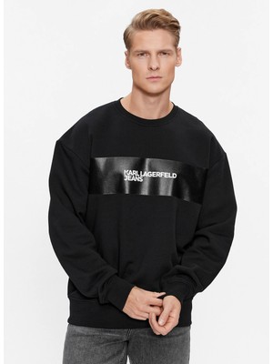 Karl Lagerfeld Bisiklet Yaka Siyah Erkek Sweatshırt 236D1855_Klj Strıpe Logo Sweat