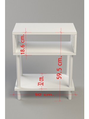 Peka 2 Raflı Modern Komodin Yatak Odası Başucu Düzenleyici Ahşap Ayaklı Yan Sehpa-Beyaz