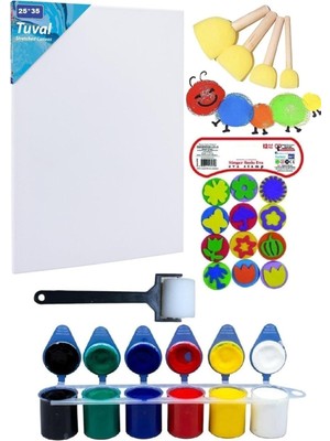 Glanart Çocuklar Için Etkinlik Seti Parmak Boyası Ponpon Eva Baskı 25 x 35 cm Tuval Rulo Fırça