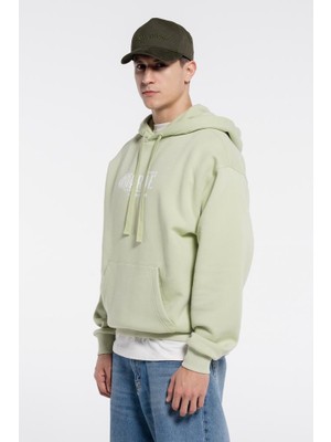 Friday Offset Candela Erkek Açık Yeşil Kanguru Cepli Kapüşonlu Ekstra Oversize Sweatshirt Hoodie Şardonlu