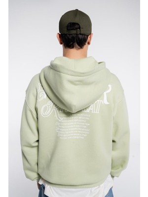 Friday Offset Candela Erkek Açık Yeşil Kanguru Cepli Kapüşonlu Ekstra Oversize Sweatshirt Hoodie Şardonlu