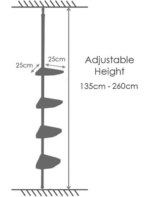 KOLAY MONTAJ, METAL BORULU, YAYLI BANYO KÖŞE SETİ - BEYAZ (135 cm - 260 cm arası uygulanabilir)