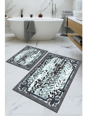 Dijital Baskılı Yıkanabilir Kaymaz Kaydırmaz Dot Taban Dekoratif Modern Banyo Paspas TAKIMI(BPS-749)