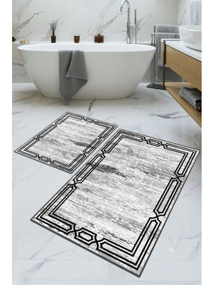 Dijital Baskılı Yıkanabilir Kaymaz Kaydırmaz Dot Taban Dekoratif Modern Banyo Paspas TAKIMI(BPS-495)