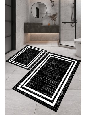 Dijital Baskılı Yıkanabilir Kaymaz Kaydırmaz Dot Taban Dekoratif Modern Banyo Paspas Takımı(Bps-32)