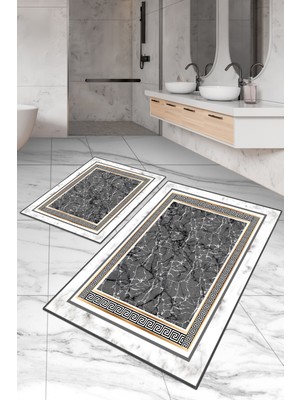 Dijital Baskılı Yıkanabilir Kaymaz Kaydırmaz Dot Taban Dekoratif Modern Banyo Paspas TAKIMI(BPS-405)