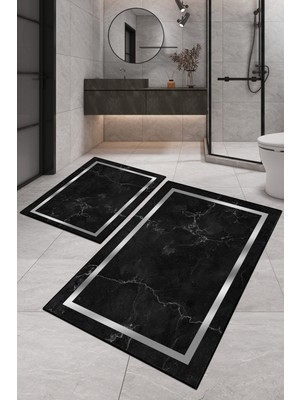 Dijital Baskılı Yıkanabilir Kaymaz Kaydırmaz Dot Taban Dekoratif Modern Banyo Paspas TAKIMI(BPS-105)