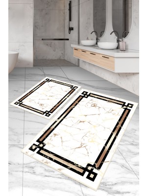 Dijital Baskılı Yıkanabilir Kaymaz Kaydırmaz Dot Taban Dekoratif Modern Banyo Paspas Takımı(Bps-55)