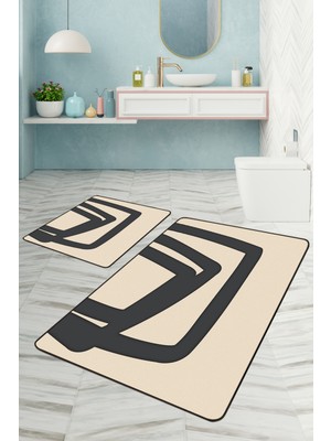 Dijital Baskılı Yıkanabilir Kaymaz Kaydırmaz Dot Taban Dekoratif Modern Banyo Paspas Takımı(Bps-03)