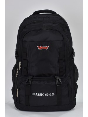 Elatae Young Ultra Light Lüks Kumaş Çok Gözlü Günlük Dağcı Sırt Çantası Siyah 60+10 Litre 51507