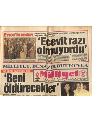 Milliyet Halk Gazetesi 20 Ekim 1990 - Genelkurmay Başkanı Evren , Genel Silah Araması Için Israrlı  Gz118810