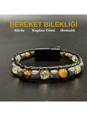 Yıldız Doğal Taş Bereket Doğal Taş 6mm Bileklik Sitrin Kaplan Gözü Hematit