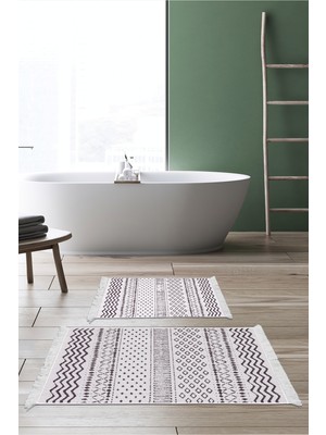 Dekoreko Dijital 2'li Banyo Paspas Takımı Yıldız Deri Kaymaz Taban Saçaklı Iskandinav Cade Fuşya