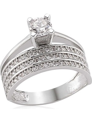 Gumush Gümüş 3 Sıralı Tek Taş Bayan Yüzük