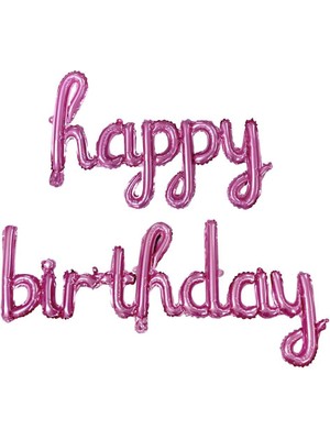 Patladı Gitti El Yazılı 16 Inç Happy Birthday Pembe Balon Set