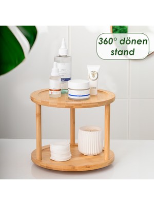 Porsima M9263-35 360° Döner Standlı Bambu Sunumluk Organizer-2 Katlı Baharatlık Düzenleyici Stand