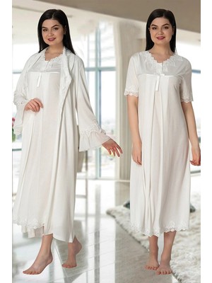 Effortt Lohusa Sabahlıklı Gecelik Takımı Ekru - 5035