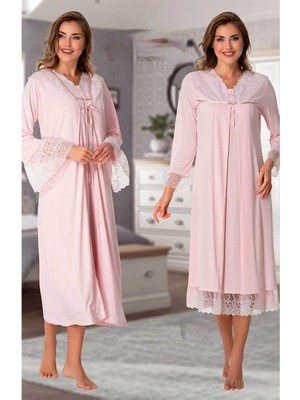 Effortt Lohusa Sabahlıklı Gecelik Takımı Pembe - 7045
