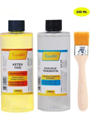 Dünya Magnet Yağlı Boya Seti Yardımcı Malzemeler 2 x 250 ml Terebentin Resim Keten Yağı + Fırça