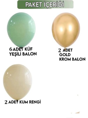 Patladı Gitti 12 Inç Küf Yeşili Krom Gold ve Deniz Kumu 10 Adet Balon