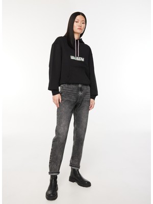 Karl Lagerfeld Kapüşon Yaka Düz Siyah Kadın Sweatshırt 235W1812