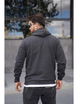 Sweatshirt Erkek Kapüşonlu Kanguru Cep Detaylı Siyah Sweatshirt