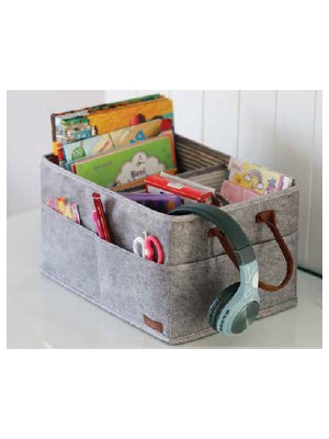 İdeal Home Keçe Derili Üç Gözlü Çanta, Oyuncak Kutusu, Organizer, Ev Dekorasyon