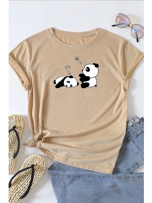 Only Trendwear  Uykucu Panda Baskılı Tasarım Tshirt