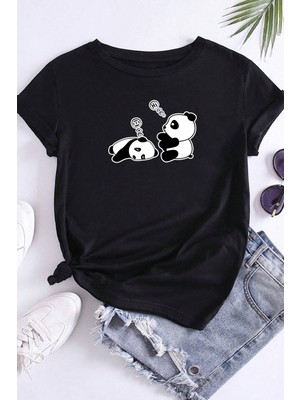 Only Trendwear  Uykucu Panda Baskılı Tasarım Tshirt