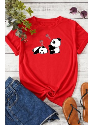 Only Trendwear  Uykucu Panda Baskılı Tasarım Tshirt