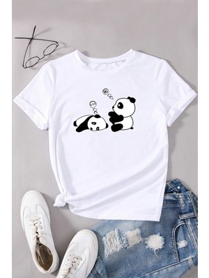 Only Trendwear  Uykucu Panda Baskılı Tasarım Tshirt