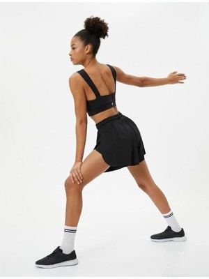 Koton Taytlı Şort Spor Mini Boy Beli Bağlamalı Yüksek Bel - Koton - 4SAK40030NK - Siyah - M