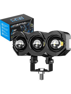 Dekohop Motosiklet 3 LED Lazer Sis Farı 2 Adet Metal Kasa Baykuş Model Delici Beyaz Sarı Çift Renk 12-80 V