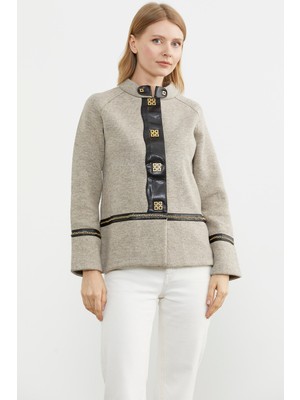 Sementa Metal Aksesuarlı Triko Ceket - Vizon - Kahverengi