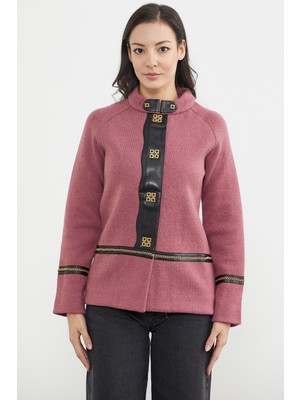 Sementa Metal Aksesuarlı Triko Ceket - Gül - Siyah