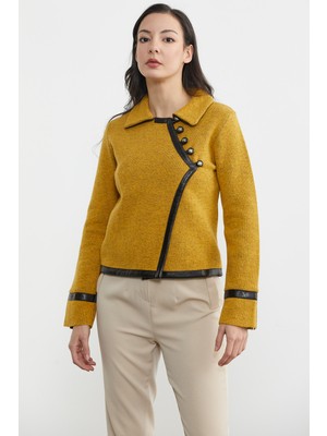 Sementa Düğme Detaylı Triko Ceket - Güneş - Kahverengi