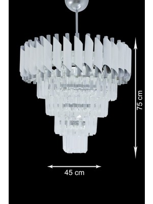 Birsen Aydınlatma Beyaz Slver 45 Lik Kristal Taşlı Lüks Avize