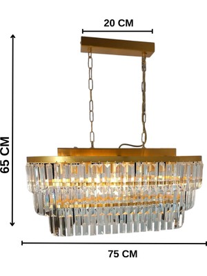 Birsen Aydınlatma Gizem Gold 73X30 Cm'lik Kristal Taşlı Yemek Masası Lüks Avize - Yatak Odası - Salon - Mutfak - Hol