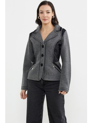 Sementa Yünlü Nubuk Detaylı Triko Ceket - Koyu Gri - Siyah
