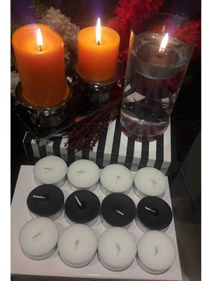 Iv Candles 6'lı Siyah Beyaz Büyük Tealight Teneke Mum