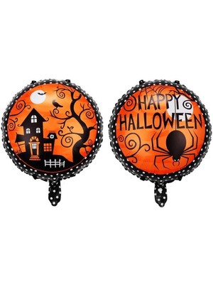Kidspartim Yuvarlak Örümcekli Halloween  Folyo Balon 18 Inç