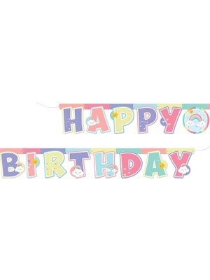 Kidspartim Gökkuşağı Bulut Happy Bırthday Banner