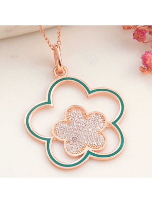 Ece Store 925 Ayar  Gümüş Rose Çiçek Desenli Kadın Kolye