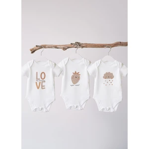 Organik Pamuk 3lü Baskılı Kısa Kollu Bebek Body