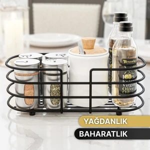 Yağdanlık Sofra Mutfak Servis Sunum Standı Metal Mat Siyah Baharatlık Yağlık Sirkelik Tuzluk